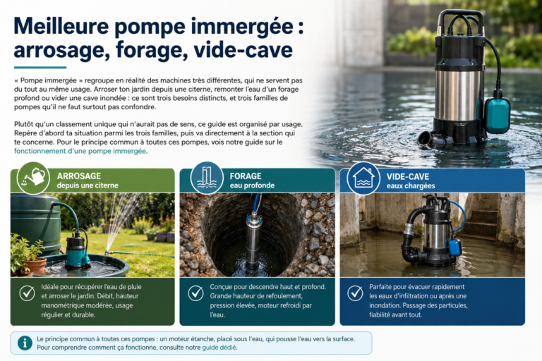 Meilleure pompe immergée : arrosage, forage, vide-cave